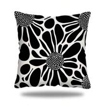 MEMNUN 1pc, Modern Black And White Floral Printed Pillowcases - Machine Washable, Zip Closure Cushion Cover With Simple Flower Design, 17.7 X 17.7 Inches, Decorative Throw Pillow Covers For Sofa Couch Living Room Bedroom (Without Fill) Pillow Case Room Decor Pillow Cases Cushion Covers