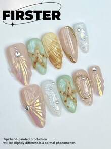 10 件中长手工按压指甲、杏仁指甲、假指甲、粉色指甲、甜美可爱指甲、海滩必备指甲、雕刻、聚凝胶指甲套装、3D 雕刻指甲、丙烯酸按压指甲、适合派对、庆祝活动、日常佩戴、包括工具、送给女士和女孩的理想礼物指甲用品 - 彩色 - 查看 13