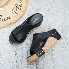 2025 New Summer Best-Selling Comfortable And Elegant Thick-Soled Women's Slippers, Thick-Soled Wedge Heels Retro Waterproof Thick-Soled Slippers Women's Shoes/Retro Wedge Heels And Waterproof Design - Women's Open-Toe Side-Opening Sandals/Suitable For Travel, Vacation, Fitness, Beach, All Kinds Of Sports, Rare Women's Shoes - màu đen - Xem 4