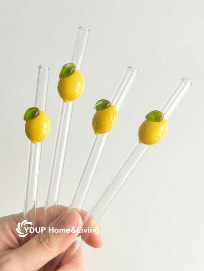 1/2/4/6/8Pcs Cute Reusable Lemon Charms Glass Straws,For Water Cup,Cartoon Clear Bent Drinking Straw,For Cold Drinks,Milk Tea,Coffee,Juice,Smoothies,Kitchens,Restaurants,Cocktail Parties,Returning To School,Gifts For Girlfriends/Boyfriends,Parents,Friends,Holiday Supplies,Halloween,Thanksgiving And Christmas