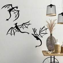 3 件龙形金属墙饰，送给龙爱好者的礼物，龙形房间装饰，传奇男人洞穴幻想艺术，铁艺墙画，适用于室内外家居露台阳台装饰，优雅的挂饰，乔迁礼物 - 黑色 - 查看 10