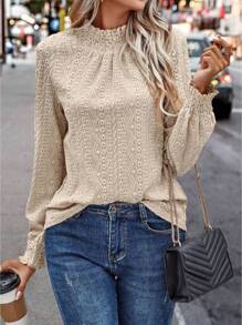 Jacquard Round Neck Long-Sleeve T-Shirt