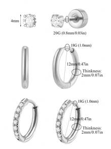 3 对防过敏不锈钢耳环套装，适合多个耳孔，精致的 14K 镀金女式环形耳钉，时尚可爱的小环形和耳钉耳环堆叠，适合敏感耳朵