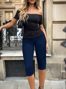 Quần legging cạp cao, co giãn, dáng ôm 7/8, có túi khóa kéo, màu đen, thích hợp cho nữ mặc hàng ngày, ngày Valentine, lễ hội âm nhạc, kỳ nghỉ hè. - Màu xanh lam - Xem 3