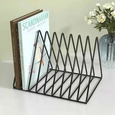 Estantería de escritorio de hierro, soporte para discos de vinilo, organizador de papelería para estudiantes, estantería para periódicos y revistas