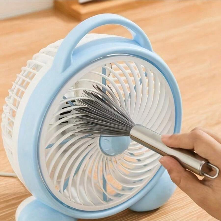 1pc Stainless Steel Long Handle Hanging Cleaning Brush - Durable, No Power Needed, Suitable For Living Room, Bedroom, Bathroom, Kitchen And Furniture, Light Blue Design With Metal Bristles, Ceiling Fan Cleaner | Ergonomic Handle | No Power Required, Scrubbing Brush For Cleaning