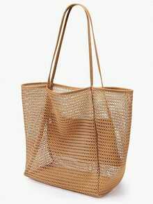 Bolso de malla de nailon para viajes a la playa, bolso de mano y de hombro casual, plegable para mujeres, adecuado para la playa, picnics y vacaciones, disponible en varios colores