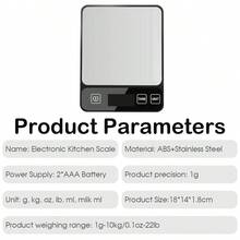 10公斤/22.05磅 1克精度数字厨房秤，高精度液晶显示屏，适用于食品称重，6种专业单位可切换（克/公斤/盎司/磅/毫升/牛奶毫升），不含电池 - 彩色 - 查看 10