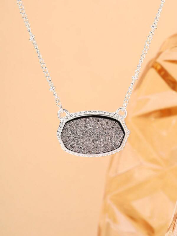 1pc Oval Faux Crystal Cluster Necklace, Fashionable Retro Design