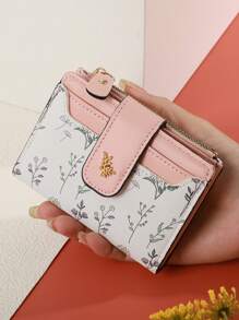 MADLEY 优雅花卉印花金属纽扣女士小钱包钱夹迷你钱包钱包秋季小钱包可爱钱包 - 黑色 - 查看 15