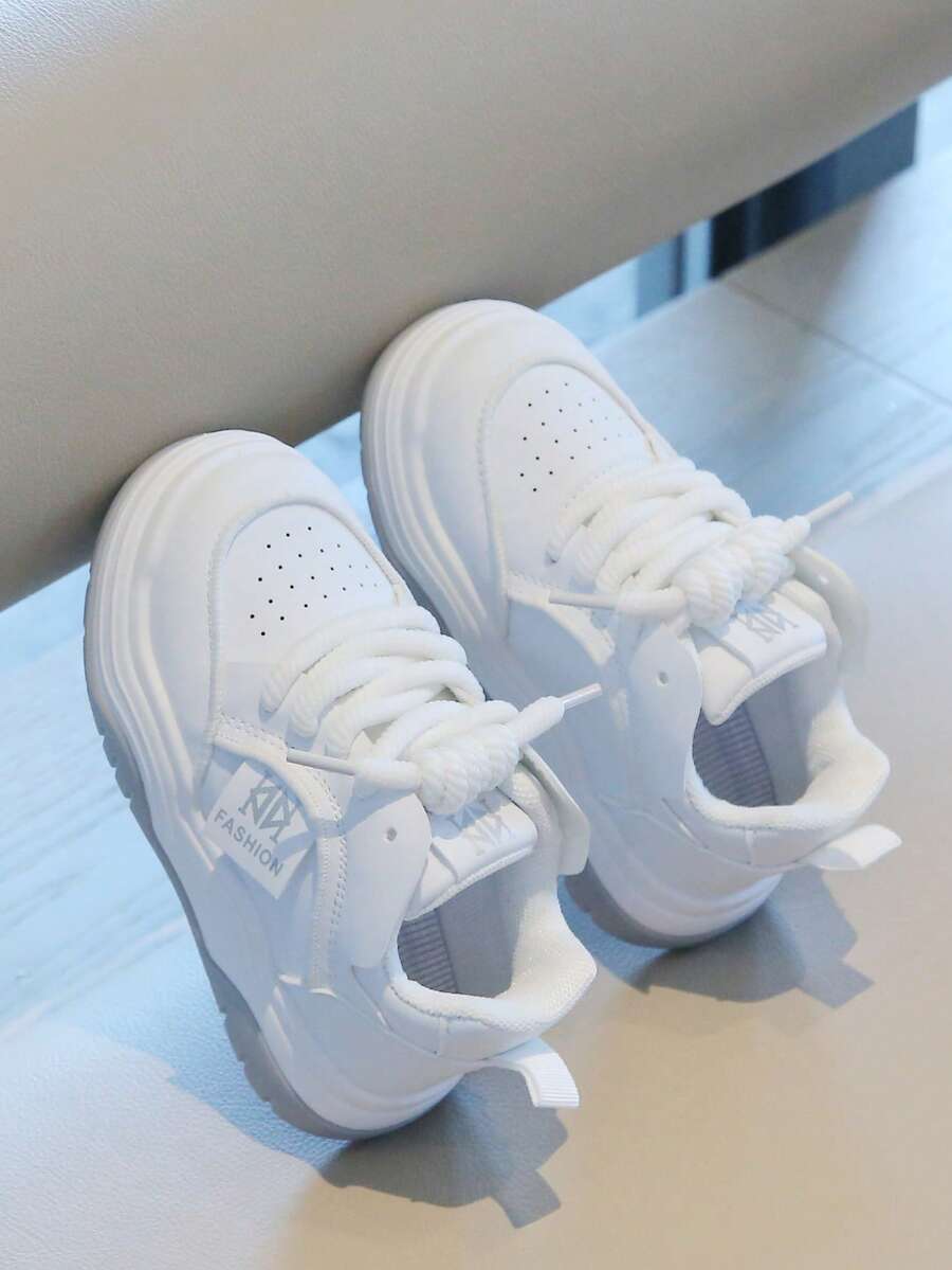 1 Pair Kids White Sneakers, Fashion New Style Children Outdoor Casual Non-Slip Running Shoes, Toddler Shoes - White - View 1