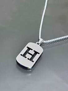 1 Peça Colar com Pingente de Etiqueta Geométrica de Aço Inoxidável com Letra em Inglês, Acessório de Moda para Homens, Adequado para Festa e Uso Diário