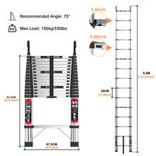2.6m-5m Portable Retractable Attic Ladder Steel Extension Loft Step Ladder 150kg HomeWarehouse DlY Stepladder With Removable Hook - Bạc - Xem 10