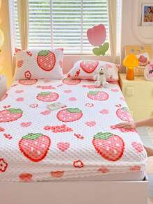 1pc Rainbow Pom-Pom Fleece Fitted Sheet, Soft & Cozy, Machine Washable, Bedding Decor