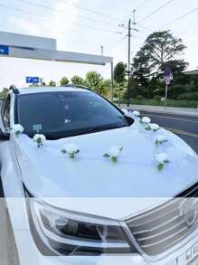 2pcs/Set Artificial White Flower Garland With Suction Cup Decoration Gifts,Silk Floarl Vine, Car Wedding Engagement Garland, Spring, Romantic Bride Accessories,Flower Jewellery Car Wedding, DIY White Gauze Rose Decoration Set, Car Back To School Supplies Thanksgiving Christmas Holiday Essentials Gift