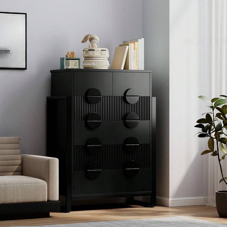 Modern 6 Drawer Dressers For Bedroom, Tall Chest Of Drawers Closet Organizers For Living Room, Hallway, Black Gray - 黑色 - 查看 1