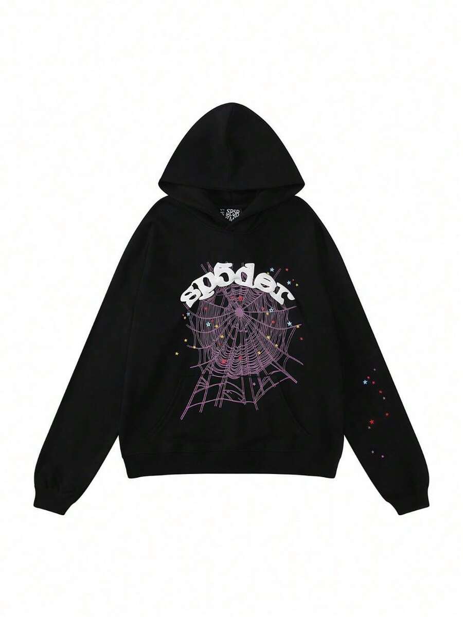 Hip-Hop Fashion Printed Hoodie Loose Men's And Women's Hooded Sweatshirt - nhện đen - Xem 1