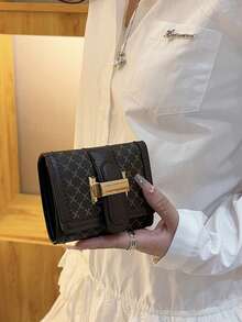 Ví gập 3 ngăn dành cho nữ, ví ngắn màu nâu họa tiết hình học cổ điển, ví đựng nhiều thẻ, ví đựng thẻ ngân hàng, ví đựng thẻ xe buýt, ví ngắn cổ điển dành cho nữ, ví mini, ví nhỏ, ví dễ thương - màu nâu - Xem 5