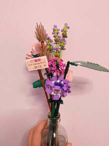 1 Box Miniature Building Blocks Artificial Flowers Bundle Diy Unique Decor For Home, Plant Series, Suitable As Home Decoration, Girlfriend's Gift, Mother's Day Gift, Birthday Gift, Toy, Lavender And Pink Rose Room Decoration