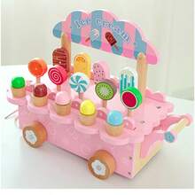 Expositor de madera en forma de carrito de helados, helados/paletas danesas nobles, juguete educativo de juego de roles para niños - Multicolor - Ver 4