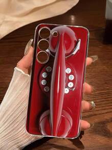 1个独特的红色电话图案透明软手机壳，兼容三星Galaxy A04e/12/A13/A14/A34/A50/A52/A53/A54/S21/S22/S23/S24/S25/S25Ultra