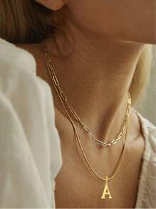 2 Pieces Fashionable And Elegant Golden Initial Necklace Chic A-Z 26-Letter Pendant Necklace For Women With Multiple Layers Suitable For Daily Use Or As Gifts On Special Occasions