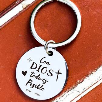 1pc Cute Spiritual Keychain, Durable Stainless Steel Material, Engraved Spanish Religious Quote "Con Dios Todo Es Posible", Gift For Friends And Companions, Suitable For Gatherings And Parties