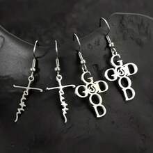 4 Pairs/Set Stainless Steel Faith-Based Love And Faith Words Faith Letters Amazing Grace Prayer Earrings Set Fashion Jewelry - 銀色 - 查看 4