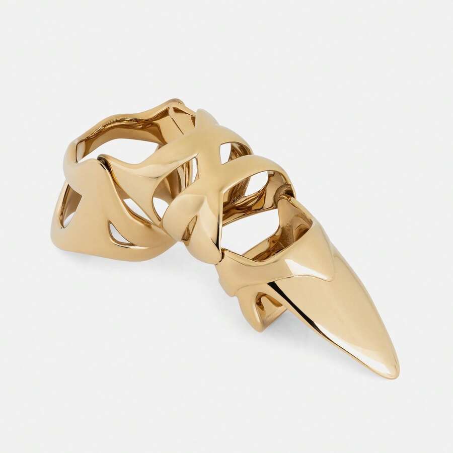 Fashion Ring Punk Armor Ring Inlaid Pearl Claw Finger Ring Knuckle Protector Jewelry - Gold - View 1