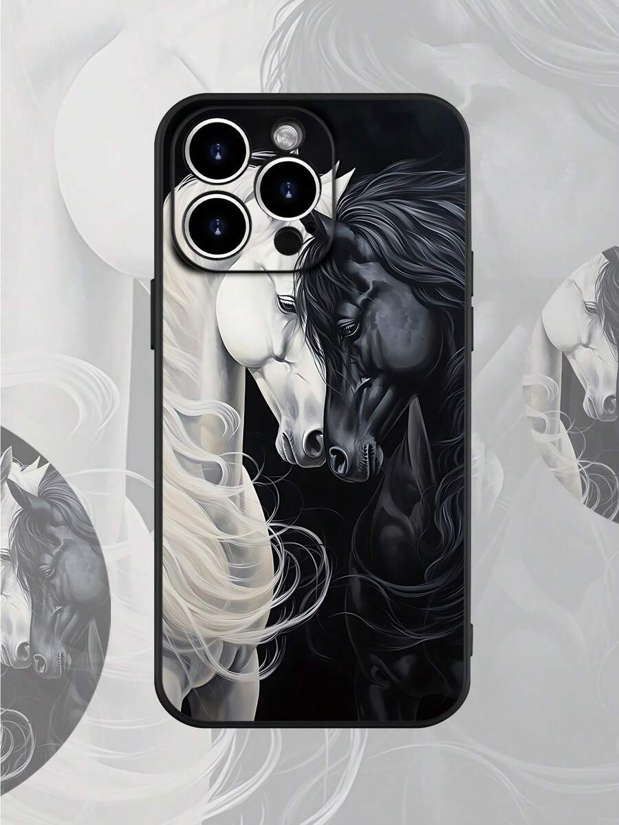 1pc Creative Wild Black & White Horse Pattern Shock-Absorbing Waterproof Phone Case, Compatible With IPhone 16/15/14/13/12/11 PLUS/PRO/PROMAX, An Ideal Gift For Yourself, Family, Friends, And Loved Ones Anti-Fall Scratch Resistant - Multicolor - View 1