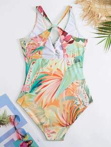 One Piece Swimsuit Women With Cover Up Set Retro Bathing Suit For Women Tummy Control Beach Wrap Skirt - Màu be - Xem 4