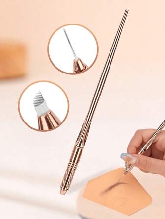 1pc Lightweight 10g Bronze Acrylic Microblading Pen With 3D Textured Non-Slip Grip For Eyebrow Embroidery