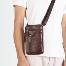 真皮腰包男士手机包可佩带户外运动单肩小包商务斜挎包，主包结构采用拉链开口，内含主包插片。黑色和棕色可选。尺寸：21cm * 13cm * 2cm。 - 彩色 - 查看 9