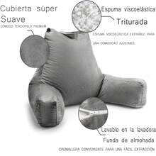 FELIN Almohada de lectura grande, almohada con funda de terciopelo para adultos, adolescentes y niños; soporte lumbar, siéntese en la cama para eliminar el reflujo, resistente a las manchas, funda removible - Gris - Ver 4
