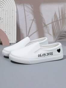 2025 New Versatile Leather Upper Slip-On Casual White Sneakers, Unisex Couple Style Loafers - White - View 5