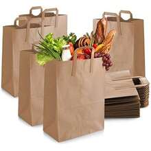 HOT BARGAINS 50 X Brown Paper Bags With Handles | Takeaway Carriers - Brown - View 4