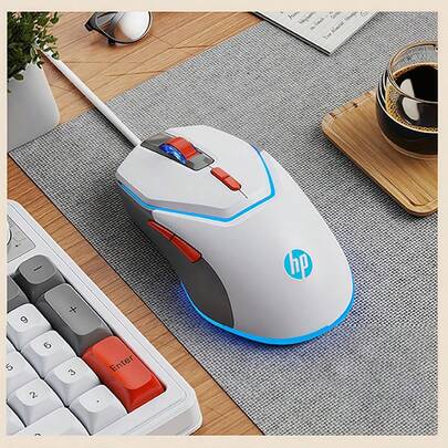 HP G360高顏值拼色電競滑鼠：巨集編程一鍵連招，人體工學握感，精準追蹤感應器，遊戲制勝利器 白灰