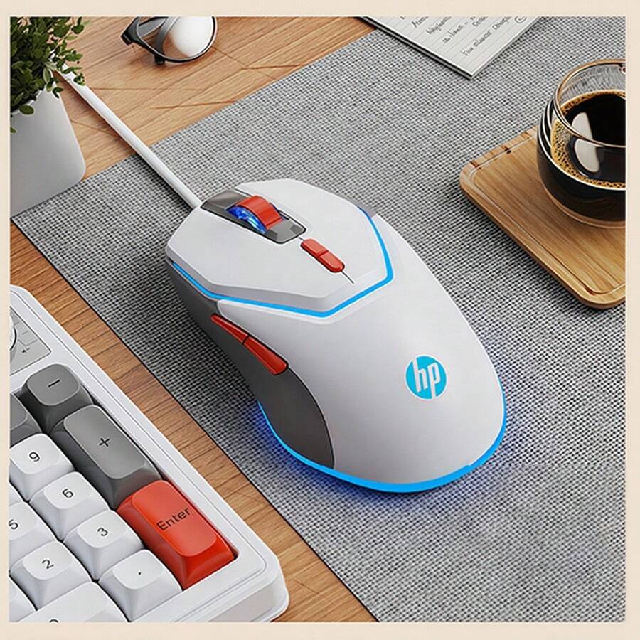 HP G360高顏值拼色電競滑鼠：巨集編程一鍵連招，人體工學握感，精準追蹤感應器，遊戲制勝利器 白灰 - 白灰 - 查看 1