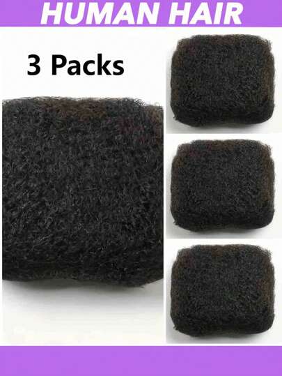 3 件非洲卷发散装真人接发 - 8 英寸 12 英寸，真人头发，适合脏辫、扭发和辫子，可漂白和染色，自然黑色，男女皆宜，情人节、母亲节和春季造型的理想选择，多功能发型设计，逼真的假发，优质美发产品