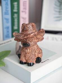 1 件牛仔帽高地牛造型家居装饰雕像