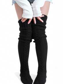 一双女士过膝长袜，过膝针织靴袜套装，保暖时尚的冬季保暖腿部装备，纯色过膝针织条纹扭纹图案袜，圣诞服装，保暖配饰，Y2K风格，舒适 - 彩色 - 查看 12