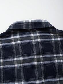 经典格子纽扣衬衫，休闲宽松男女通用长袖，适合春、夏、秋、冬 - 藍色 - 查看 8