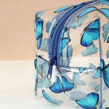 1 Peça Bolsa de Toucador de Viagem Transparente e À Prova d'Água, Necessaire de Maquiagem Reutilizável e Lavável, Estojo de Lápis, Conveniente para Armazenar Itens Essenciais de Viagem, Pequeno Presente Fofo Adequado para Aniversário, Casamento, Festa, Natal, Halloween, Ação de Graças, Carnaval, Formatura, Volta às Aulas, Materiais Escolares, Estojo de Lápis, Bolsa de Lápis, Mochila, Papelaria - borboleta azul - Visão 9