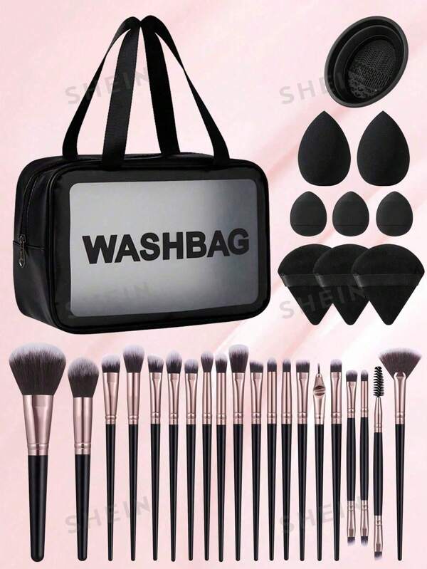 Makeup Tools Complete, Including 1 Pc Multi-Functional Waterproof Zipper Toiletry Bag + 9 PCS Makeup Kit + 20 PCS Makeup Brush Set