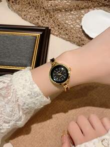 1件女士优雅金色高品质时尚石英表，适合日常佩戴和节日送礼 - 金色 - 查看 3