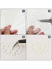 660pcs Adhesive Pearl Stickers, 4 Sizes, Cream-Colored Pearl Jewelry, Hair, Mobile Phone Decoration, 0.12 Inches/0.16 Inches/0.20 Inches/0.24 Inches