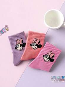 Disney 3/6双正品儿童可爱米妮老鼠袜子，女童中筒袜，韩版卡通男童袜，幼儿婴儿袜，秋冬季 - 彩色 - 查看 8
