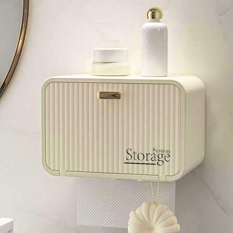 1pc White Plastic Tissue Box Wall-Mounted Transparent Waterproof Tissue Paper Holder For Bathroom Dorm Toilet, Decorative Tissue Storage Organizer With Sealed Edges, Easy-Clean Surface, Modern Minimalist Design, Space-Saving Home Accessory For Fresh, Hygienic, Everyday Use In Bright White Finish, Lightweight Construction, Wall-Mount Kit Included, Smooth Edges Forty, Anti-Splash Design, Easy Refill, Clutter-Bathroom And Bedroom Organization, Ideal For Dorm Rooms, Apartments, Studios, Guest Bathrooms, Hygiene-Conscious Households, Timeless White Finish - White - View 1