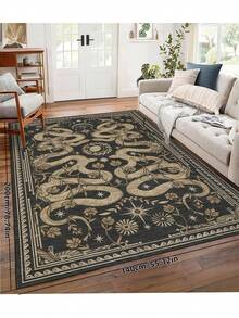 1pc Luxury Bohemian Vintage Snake Skin Pattern Carpet, Non-Slip Machine Washable, Retro Soft Area Rug For Dining Room, Large Size Carpet For Office, Bedroom, Living Room, Entryway - xanh đen - Xem 8