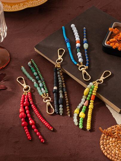 1pc Fashionable Exquisite Multi-Color Bead Keychain Bag Decoration. Plated With 18K Gold, Suitable For Daily DIY Decoration.